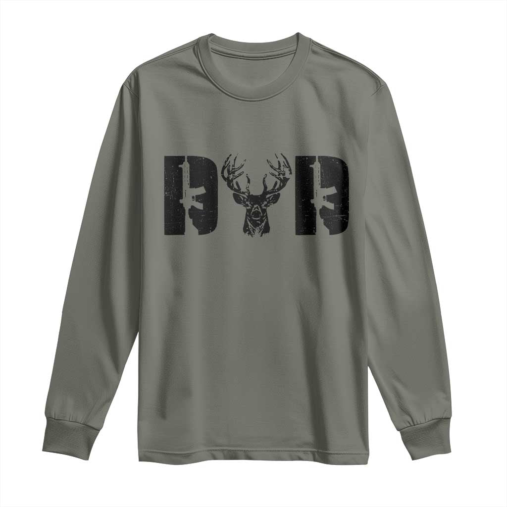 Hunting Dad Long Sleeve Shirt Fathers Day Gun Lovers Hunter Dad TS10 Military Green Print Your Wear