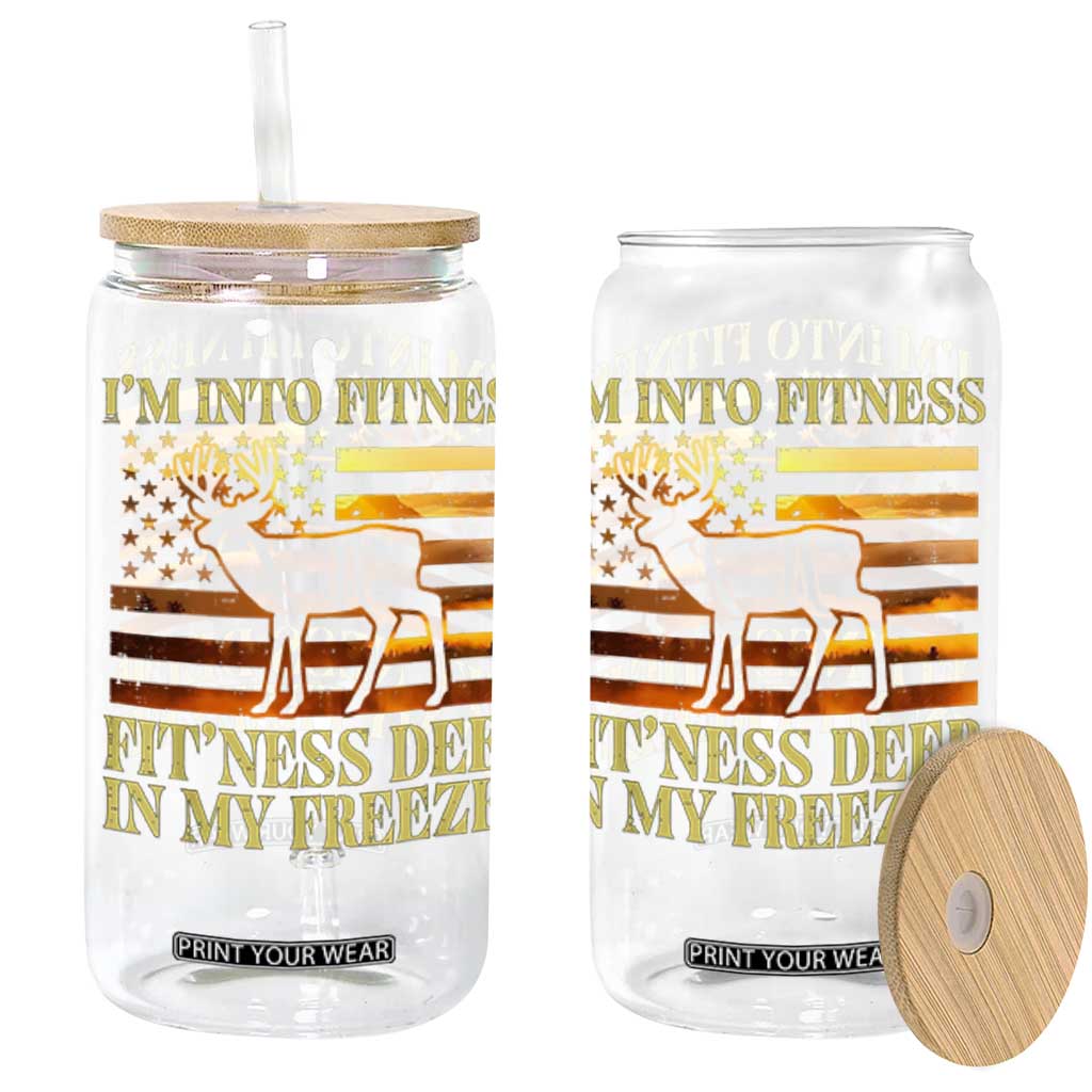 Hunting Glass Can I'm Into Fitness Fit'ness Deer In My Freezer American Flag TS10 Black Print Your Wear