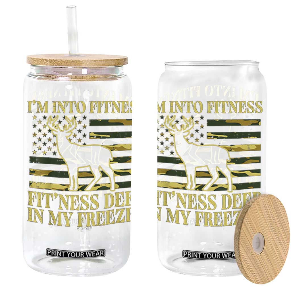 Hunting Glass Can I'm Into Fitness Fit'ness Deer In My Freezer Camo Flag TS10 Black Print Your Wear