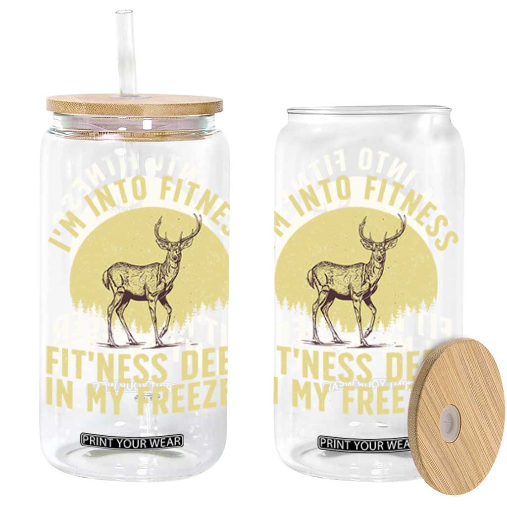Hunting Glass Can I'm Into Fitness Fit'ness Deer In My Freezer Deer Hunter TS10 Black Print Your Wear