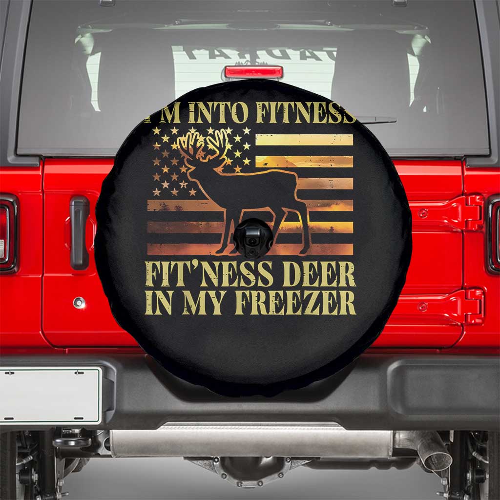 Hunting Spare Tire Cover I'm Into Fitness Fit'ness Deer In My Freezer American Flag TS10 Black Print Your Wear