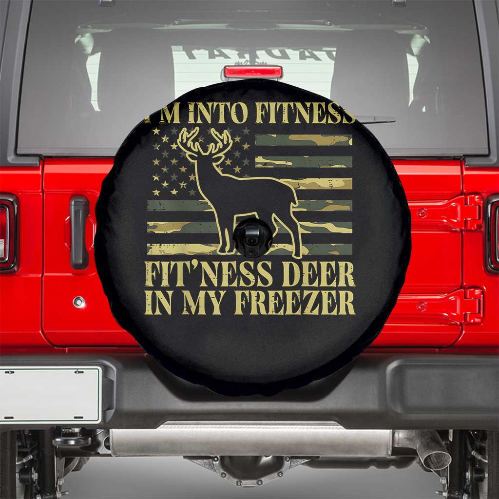 Hunting Spare Tire Cover I'm Into Fitness Fit'ness Deer In My Freezer Camo Flag TS10 Black Print Your Wear