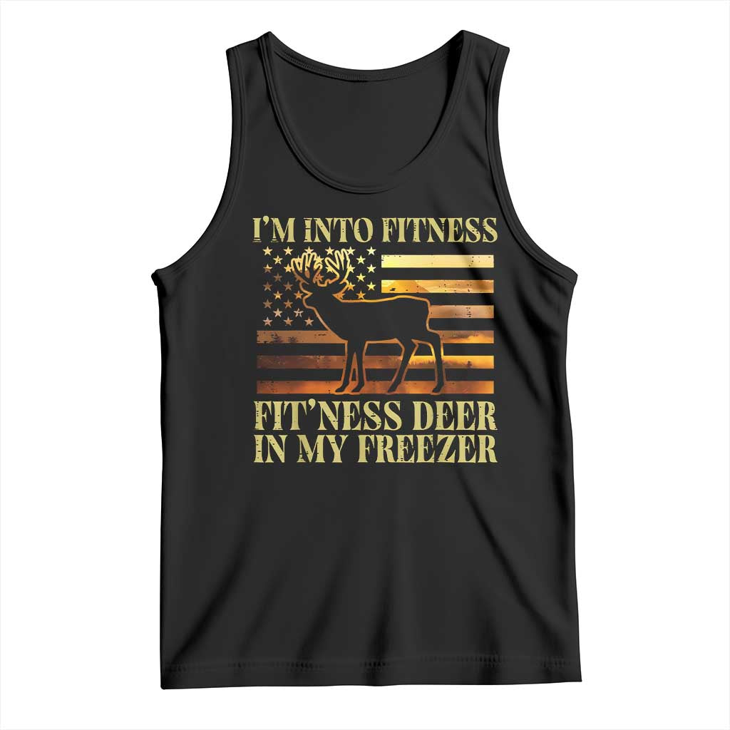 Hunting Tank Top I'm Into Fitness Fit'ness Deer In My Freezer American Flag TS10 Black Print Your Wear