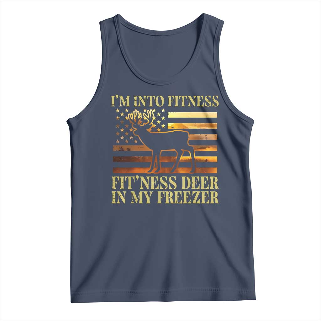 Hunting Tank Top I'm Into Fitness Fit'ness Deer In My Freezer American Flag TS10 Navy Print Your Wear