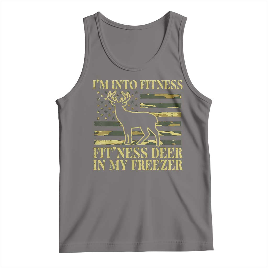 Hunting Tank Top I'm Into Fitness Fit'ness Deer In My Freezer Camo Flag TS10 Deep Heather Print Your Wear