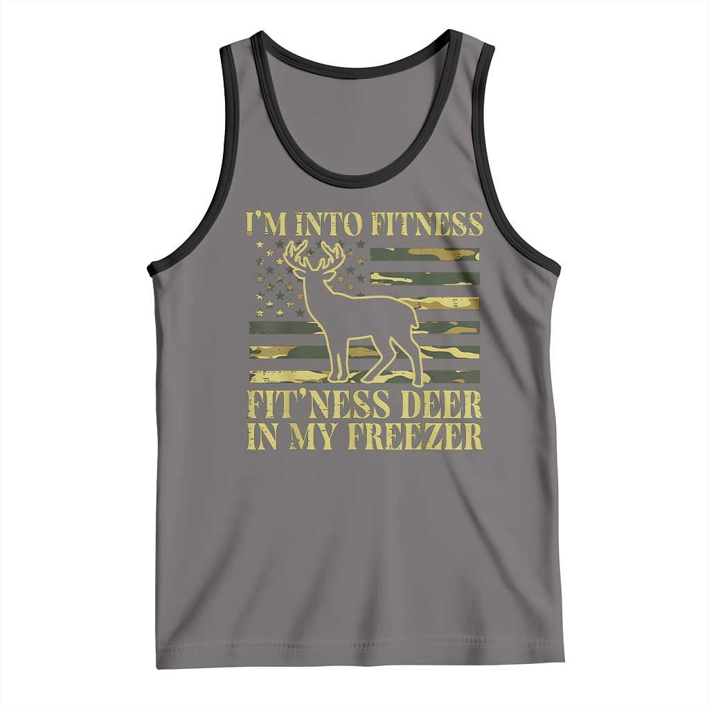 Hunting Tank Top I'm Into Fitness Fit'ness Deer In My Freezer Camo Flag TS10 Deep Heather Black Print Your Wear