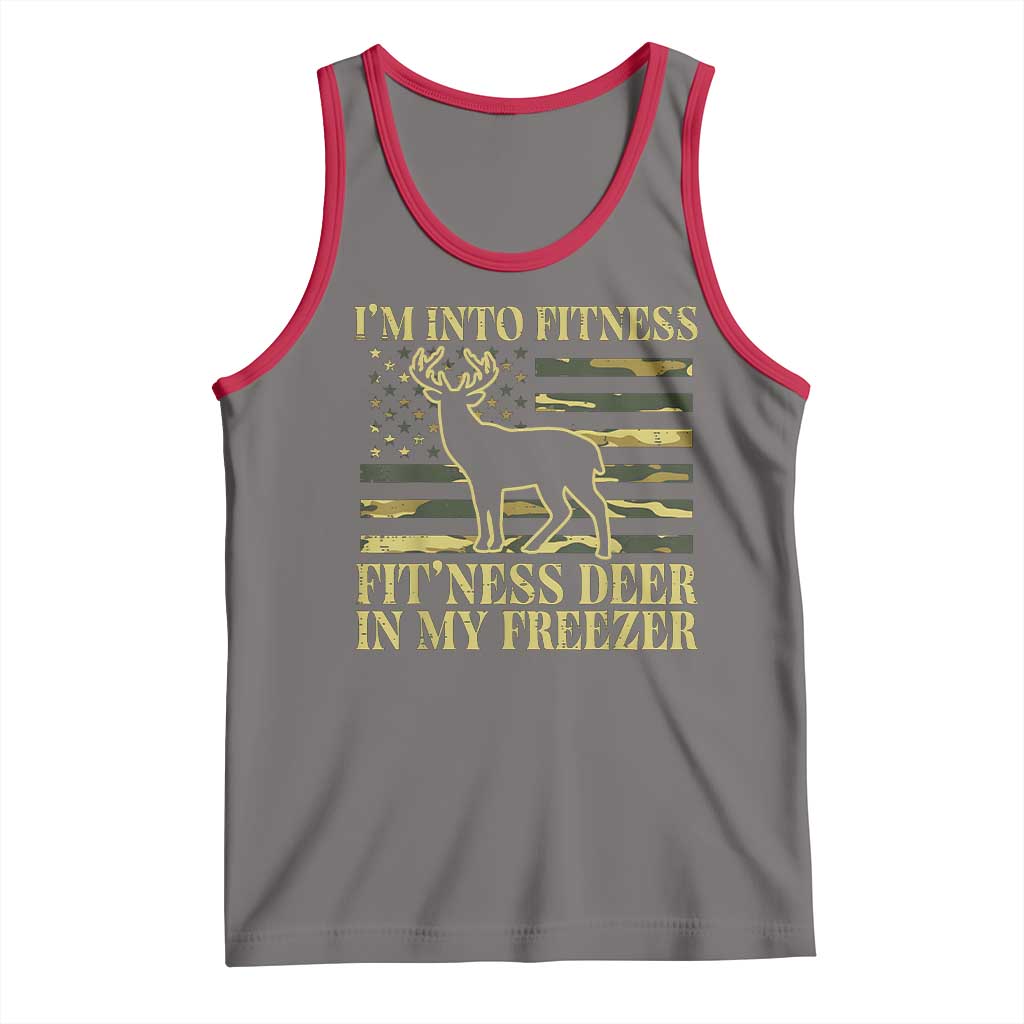 Hunting Tank Top I'm Into Fitness Fit'ness Deer In My Freezer Camo Flag TS10 Deep Heather Red Print Your Wear