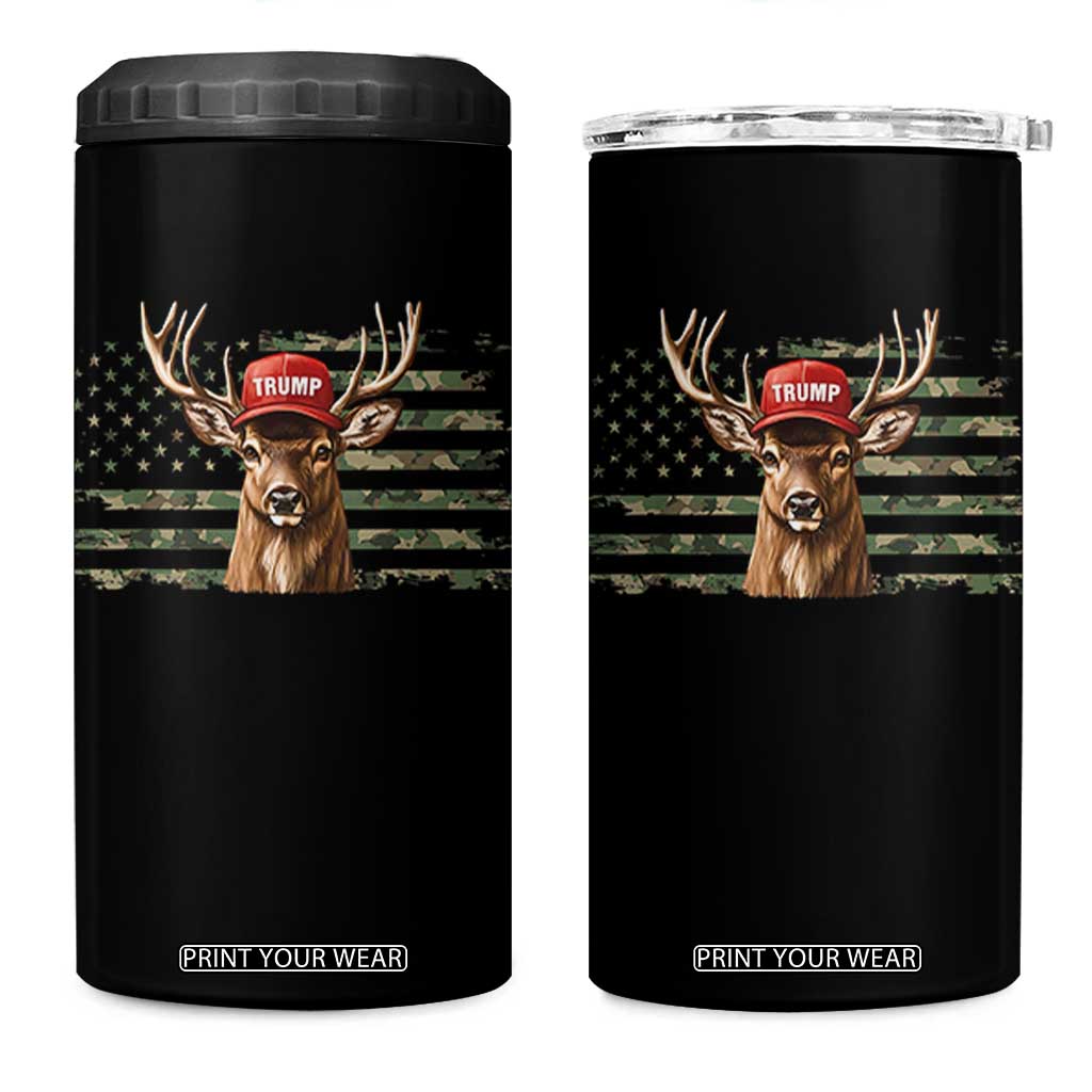 Hunting Trump 4 in 1 Can Cooler Tumbler Antlers Deer Camouflage USA Flag Trump Support TS10 One Size: 16 oz Black Print Your Wear