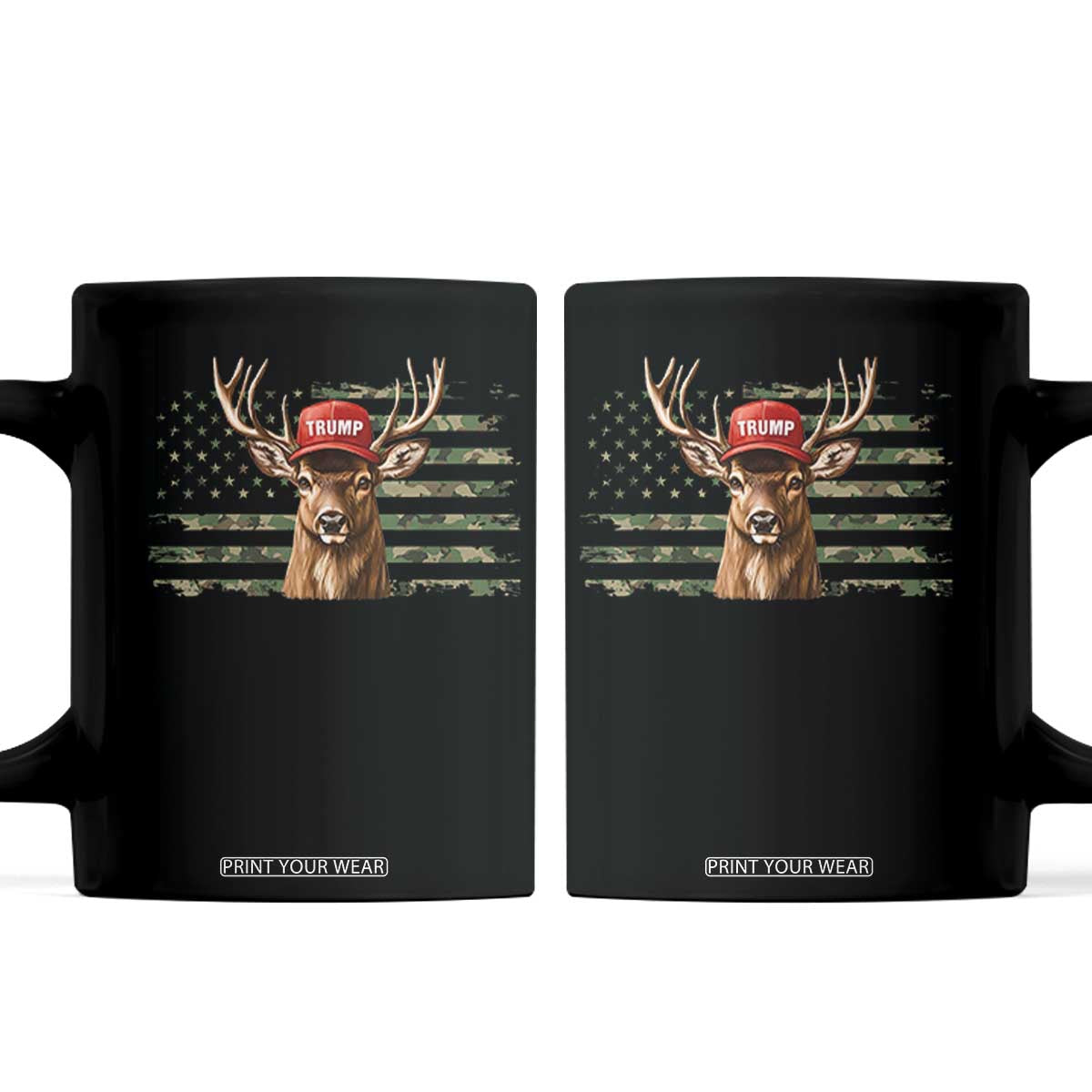 Hunting Trump Coffee Mug Antlers Deer Camouflage USA Flag Trump Support TS10 Black Print Your Wear