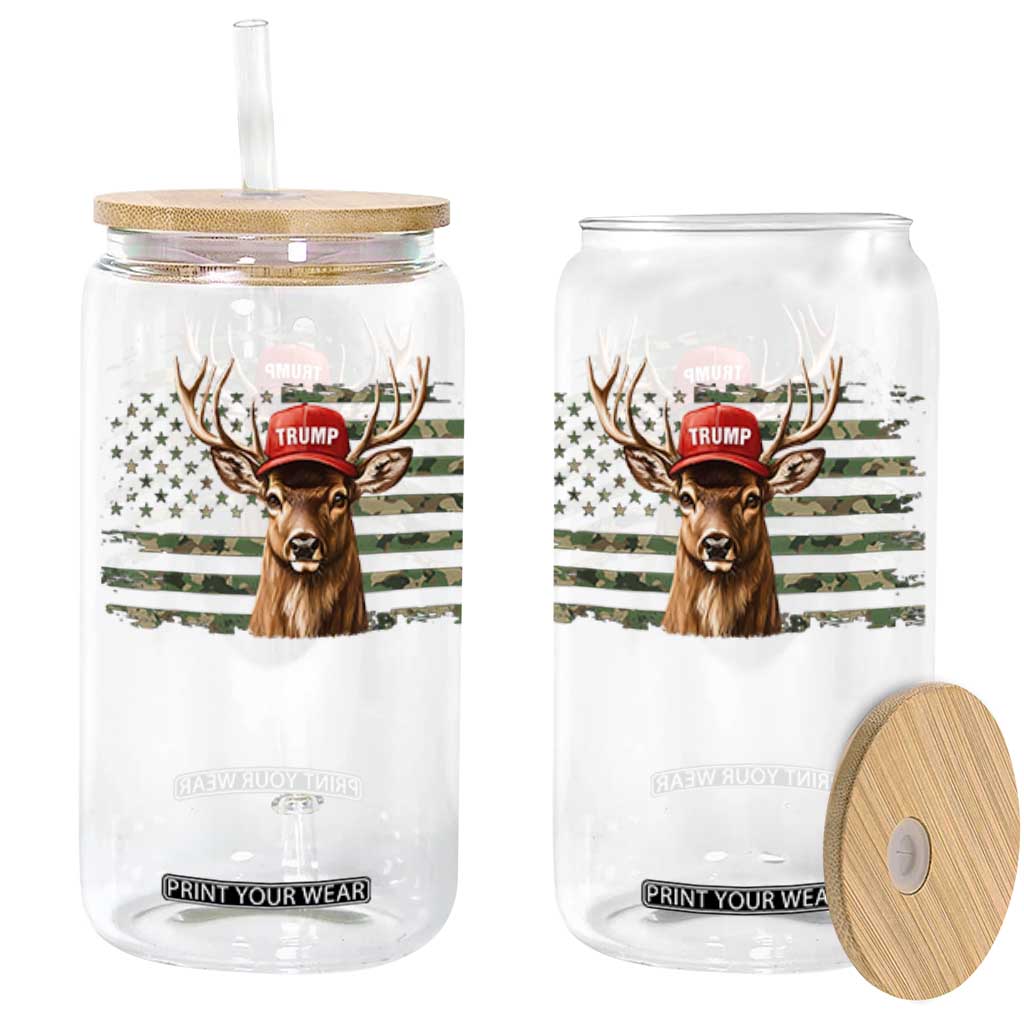 Hunting Trump Glass Can Antlers Deer Camouflage USA Flag Trump Support TS10 Black Print Your Wear