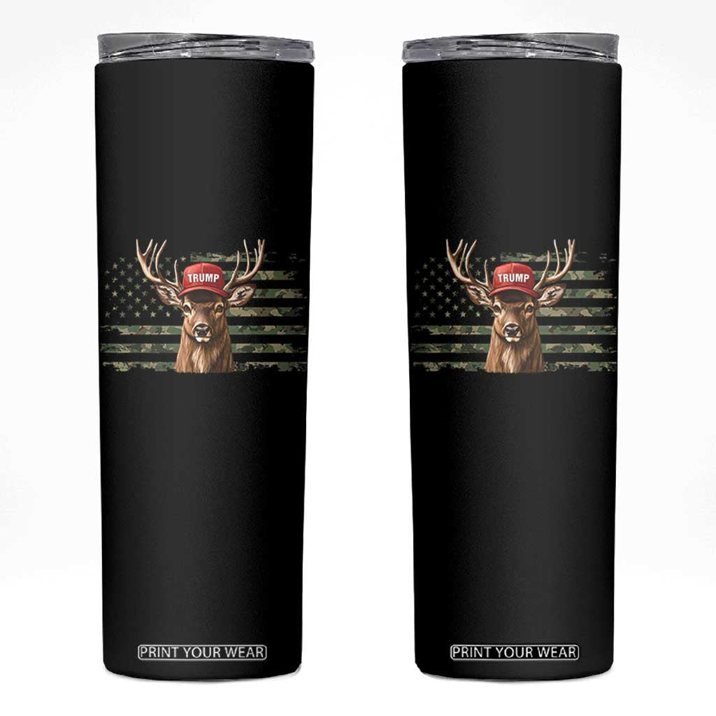 Hunting Trump Skinny Tumbler Antlers Deer Camouflage USA Flag Trump Support TS10 Black Print Your Wear
