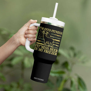 Hunting Tumbler With Handle I'm Into Fitness Fit'ness Deer In My Freezer Camo Flag TS10 Print Your Wear