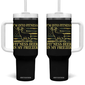 Hunting Tumbler With Handle I'm Into Fitness Fit'ness Deer In My Freezer Camo Flag TS10 One Size: 40 oz Black Print Your Wear