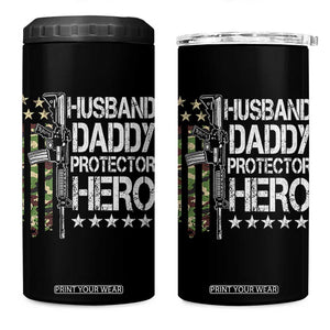 Husband Daddy Protector Hero 4 in 1 Can Cooler Tumbler Dad Guns Fathers Day Camo American Flag TS10 One Size: 16 oz Black Print Your Wear