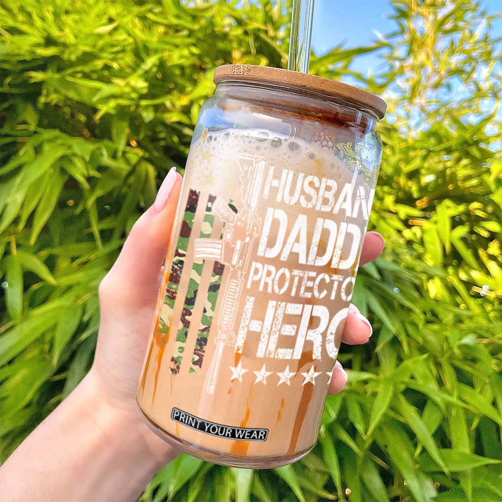 Husband Daddy Protector Hero Glass Can Dad Guns Fathers Day Camo American Flag TS10 Print Your Wear