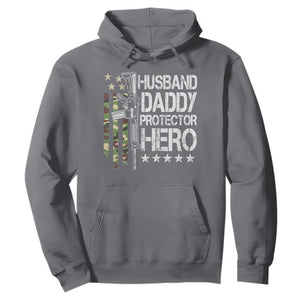 Husband Daddy Protector Hero Hoodie Dad Guns Fathers Day Camo American Flag TS10 Charcoal Print Your Wear