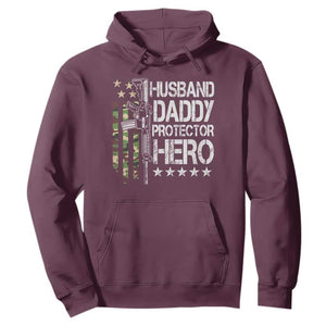 Husband Daddy Protector Hero Hoodie Dad Guns Fathers Day Camo American Flag TS10 Maroon Print Your Wear
