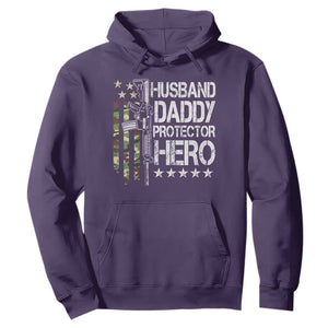 Husband Daddy Protector Hero Hoodie Dad Guns Fathers Day Camo American Flag TS10 Purple Print Your Wear