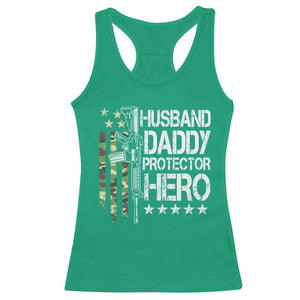 Husband Daddy Protector Hero Racerback Tank Top Dad Guns Fathers Day Camo American Flag TS10 Irish Green Print Your Wear