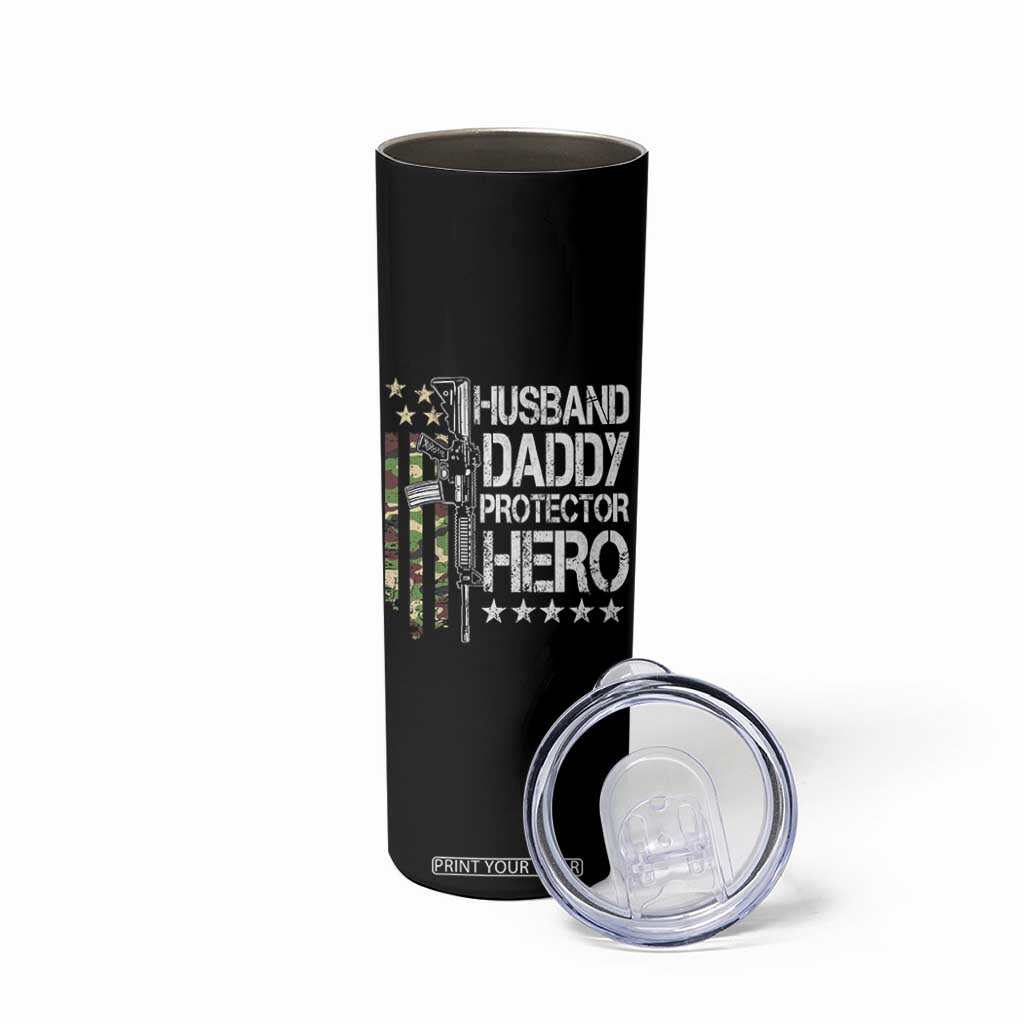 Husband Daddy Protector Hero Skinny Tumbler Dad Guns Fathers Day Camo American Flag TS10 Print Your Wear