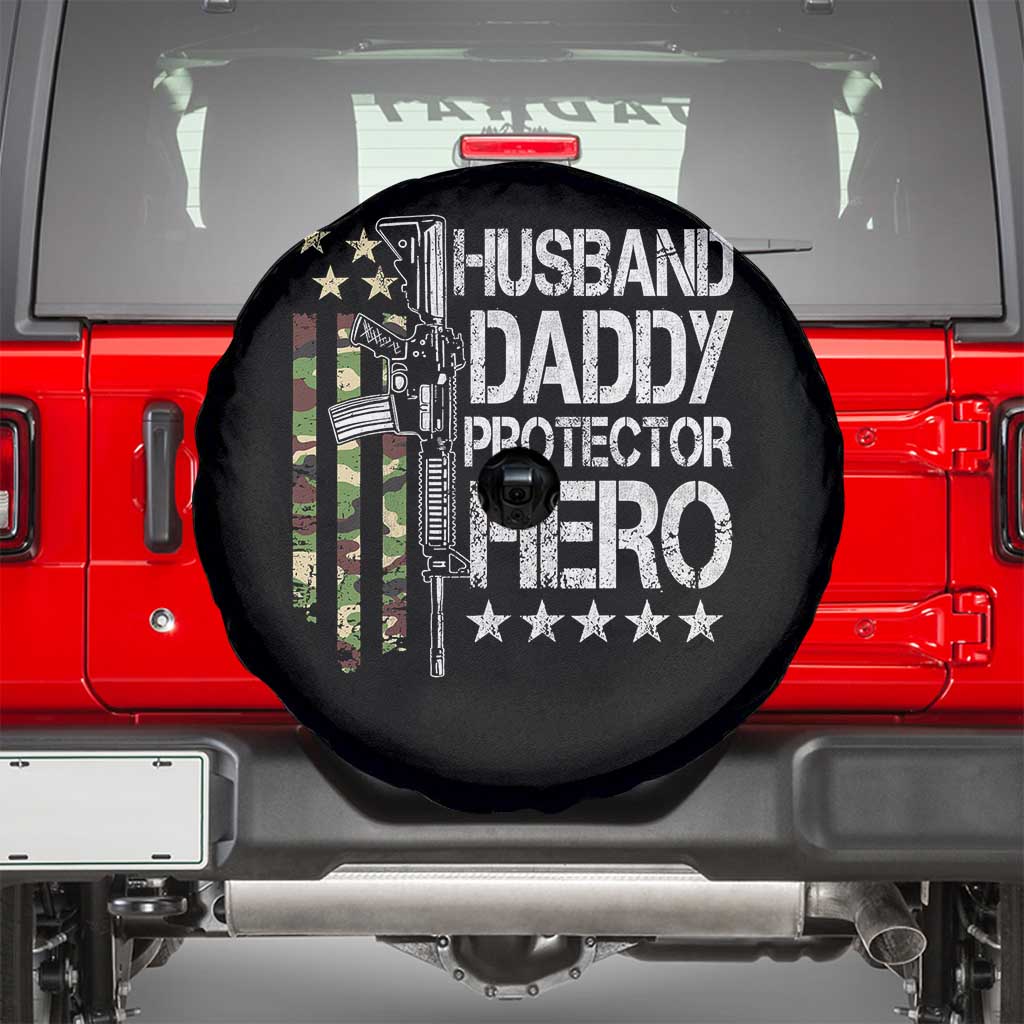 Husband Daddy Protector Hero Spare Tire Cover Dad Guns Fathers Day Camo American Flag TS10 Black Print Your Wear