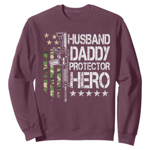 Husband Daddy Protector Hero Sweatshirt Dad Guns Fathers Day Camo American Flag TS10 Maroon Print Your Wear