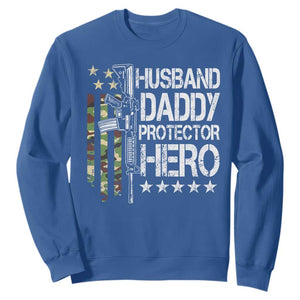 Husband Daddy Protector Hero Sweatshirt Dad Guns Fathers Day Camo American Flag TS10 Royal Blue Print Your Wear