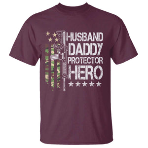 Husband Daddy Protector Hero T Shirt Dad Guns Fathers Day Camo American Flag TS10 Maroon Print Your Wear