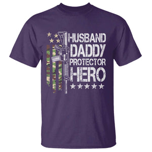 Husband Daddy Protector Hero T Shirt Dad Guns Fathers Day Camo American Flag TS10 Purple Print Your Wear