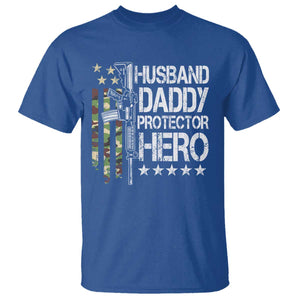 Husband Daddy Protector Hero T Shirt Dad Guns Fathers Day Camo American Flag TS10 Royal Blue Print Your Wear
