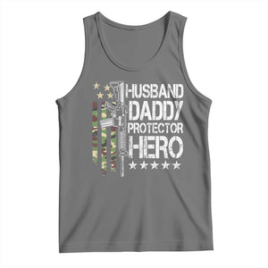 Husband Daddy Protector Hero Tank Top Dad Guns Fathers Day Camo American Flag TS10 Black Heather Print Your Wear