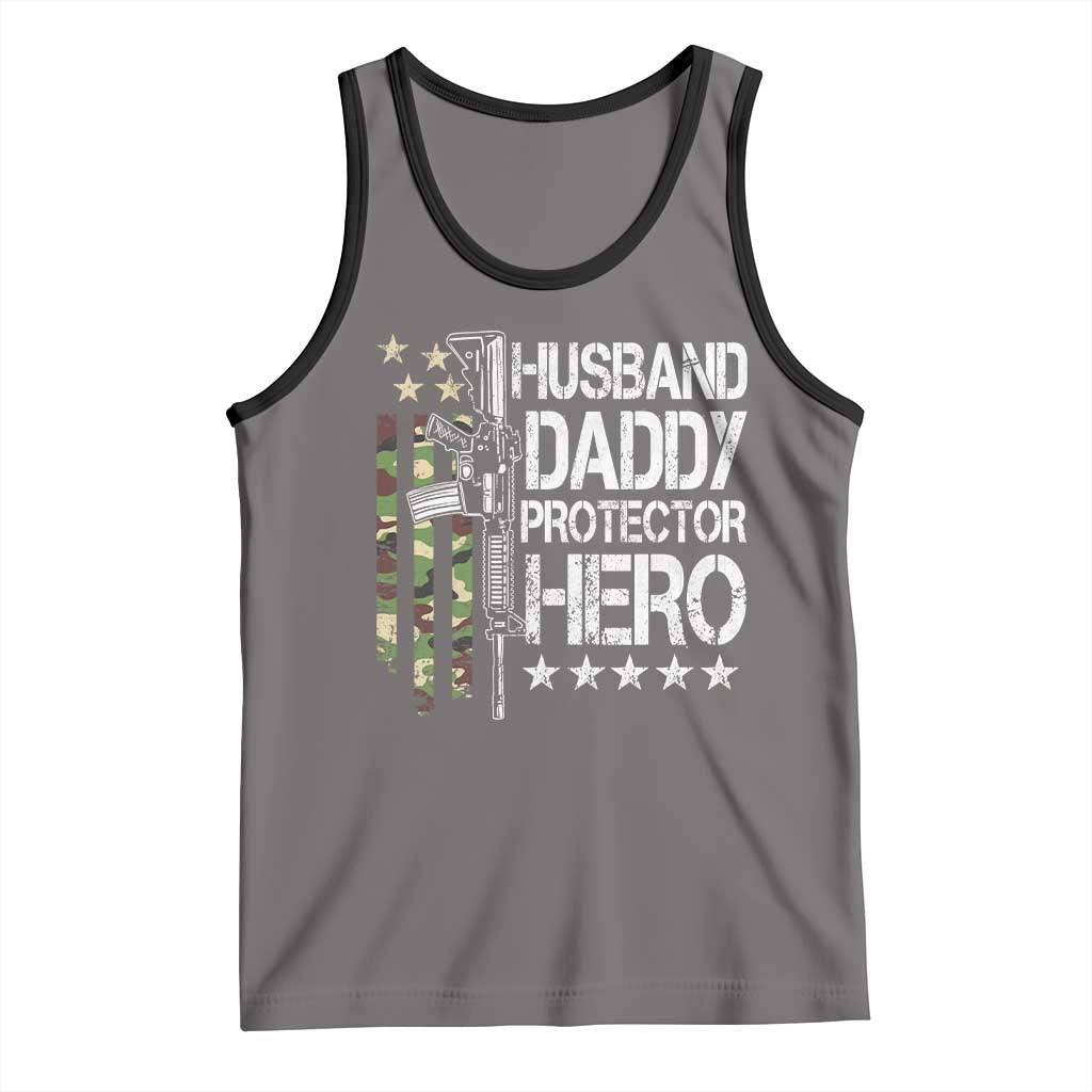 Husband Daddy Protector Hero Tank Top Dad Guns Fathers Day Camo American Flag TS10 Deep Heather Black Print Your Wear