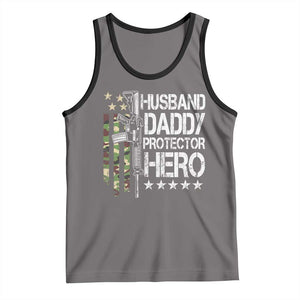Husband Daddy Protector Hero Tank Top Dad Guns Fathers Day Camo American Flag TS10 Deep Heather Black Print Your Wear