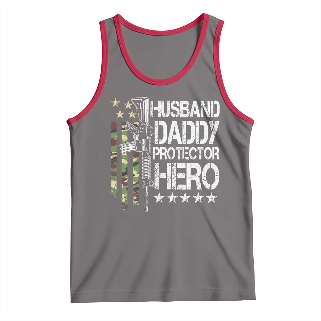 Husband Daddy Protector Hero Tank Top Dad Guns Fathers Day Camo American Flag TS10 Deep Heather Red Print Your Wear