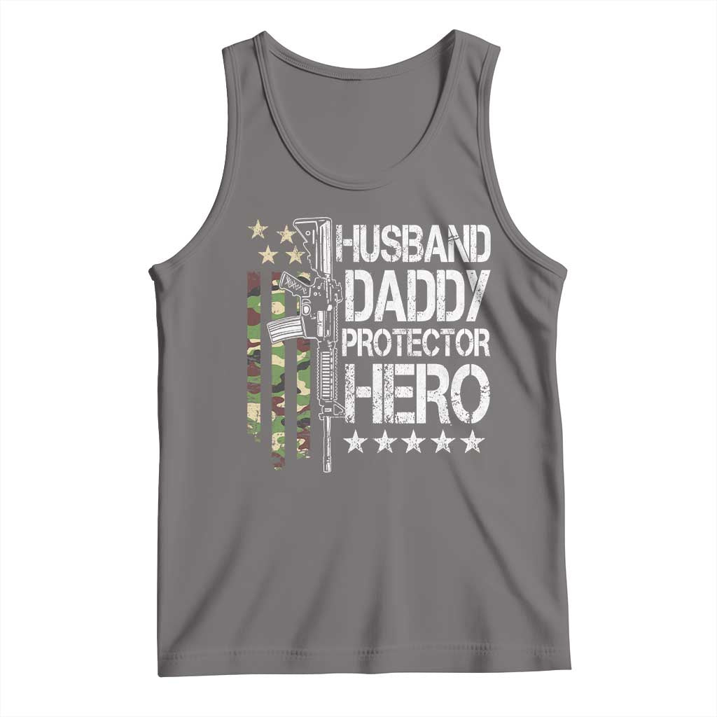 Husband Daddy Protector Hero Tank Top Dad Guns Fathers Day Camo American Flag TS10 Deep Heather Print Your Wear