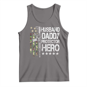 Husband Daddy Protector Hero Tank Top Dad Guns Fathers Day Camo American Flag TS10 Deep Heather Print Your Wear