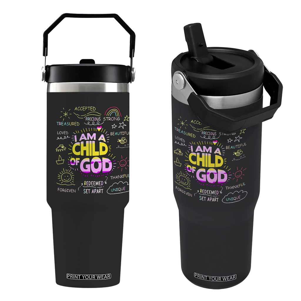 I Am A Child Of God Flip Straw Tumbler Retro Christian Jesus Faith TS02 One Size: 30 oz Black Print Your Wear