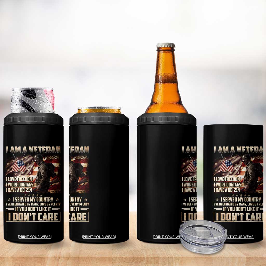 I Am A Veteran I Served My Country If You Don't Like It I Don't Care 4 in 1 Can Cooler Tumbler TS11 Print Your Wear