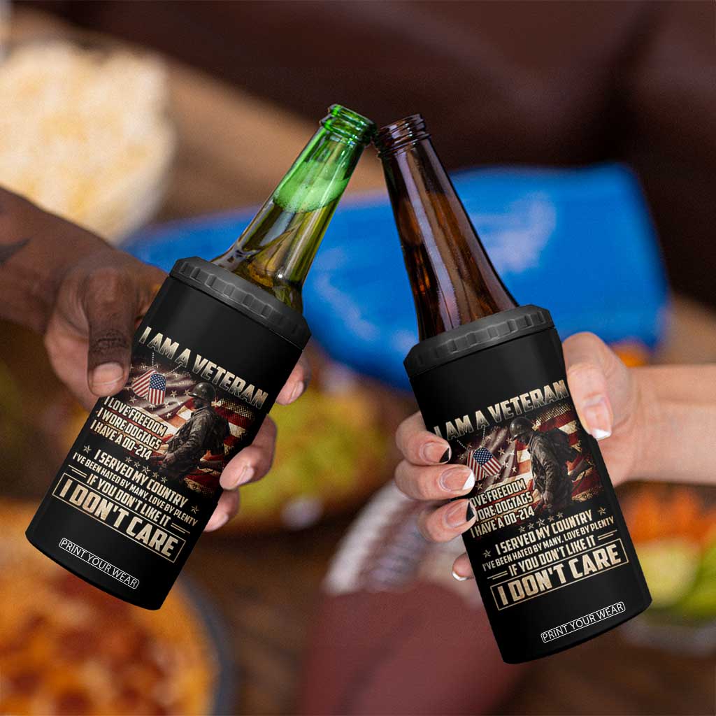 I Am A Veteran I Served My Country If You Don't Like It I Don't Care 4 in 1 Can Cooler Tumbler TS11 Print Your Wear