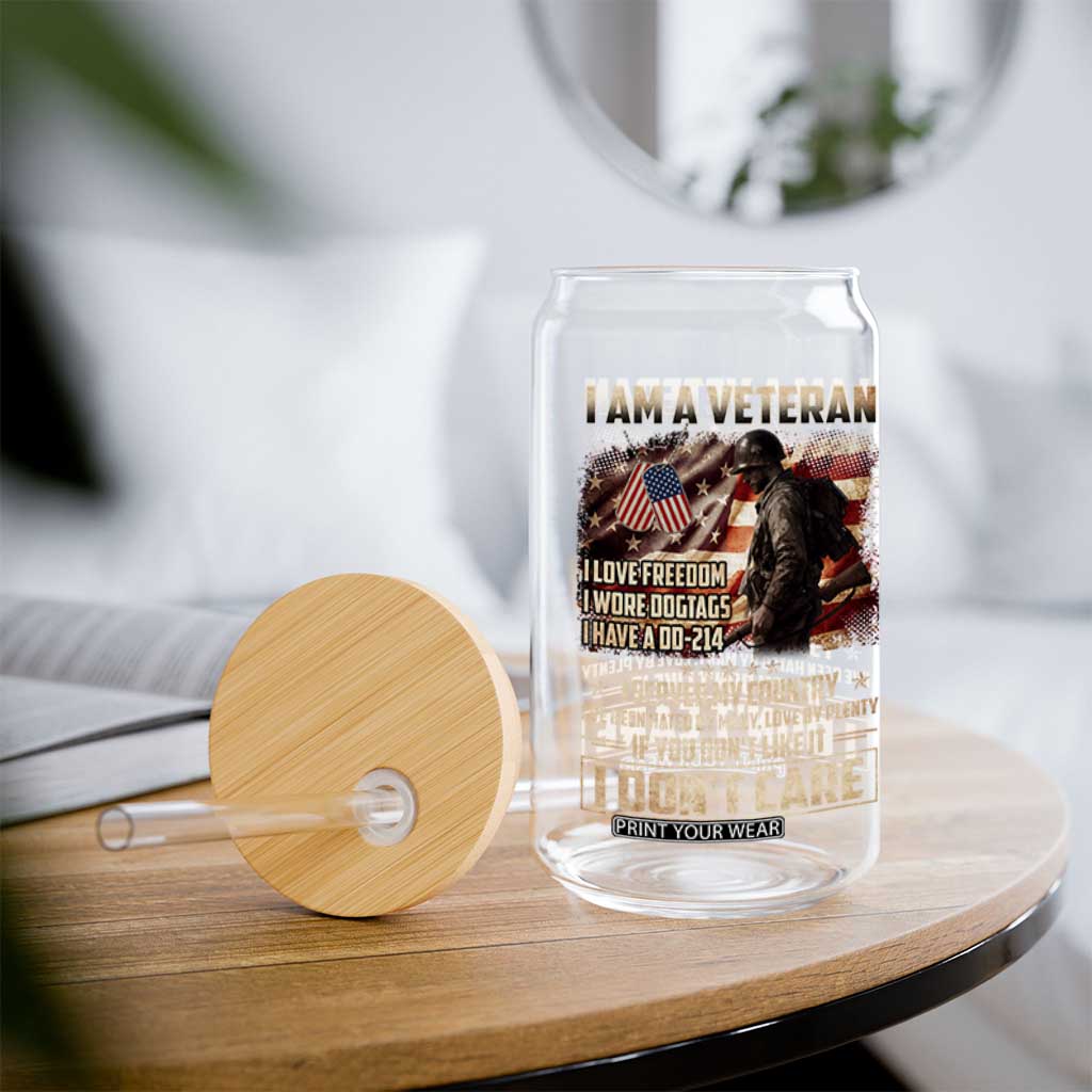 I Am A Veteran I Served My Country If You Don't Like It I Don't Care Glass Can TS11 Print Your Wear