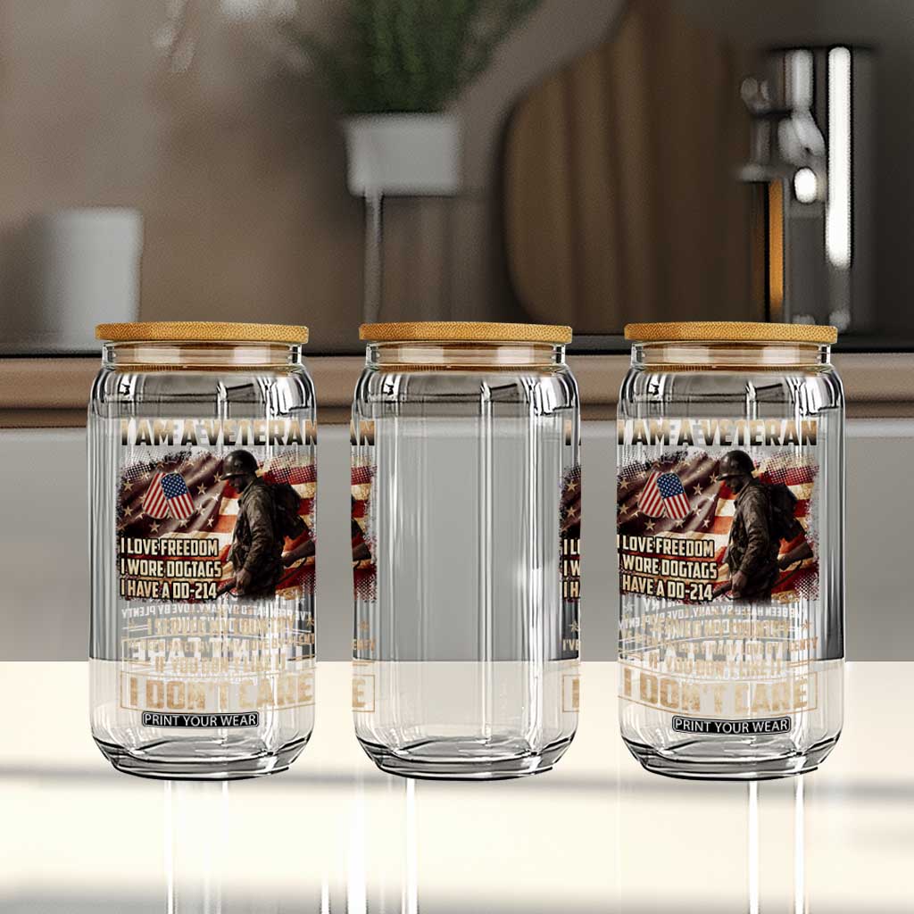 I Am A Veteran I Served My Country If You Don't Like It I Don't Care Glass Can TS11 Print Your Wear