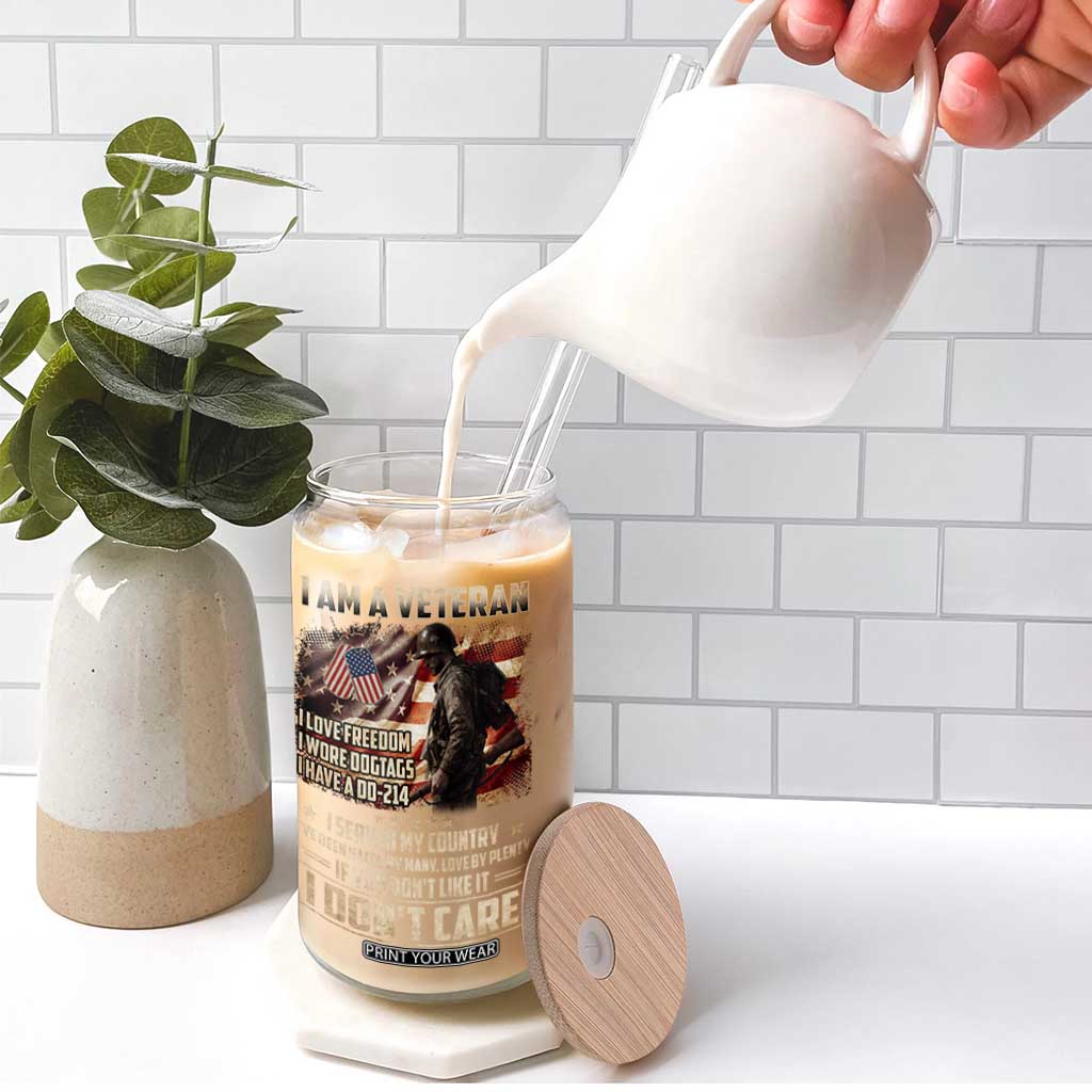 I Am A Veteran I Served My Country If You Don't Like It I Don't Care Glass Can TS11 Print Your Wear