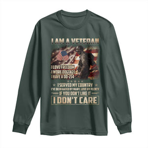 I Am A Veteran I Served My Country If You Don't Like It I Don't Care Long Sleeve Shirt TS11 Dark Forest Green Print Your Wear