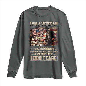 I Am A Veteran I Served My Country If You Don't Like It I Don't Care Long Sleeve Shirt TS11 Dark Heather Print Your Wear