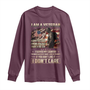I Am A Veteran I Served My Country If You Don't Like It I Don't Care Long Sleeve Shirt TS11 Maroon Print Your Wear