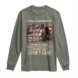 I Am A Veteran I Served My Country If You Don't Like It I Don't Care Long Sleeve Shirt TS11 Military Green Print Your Wear