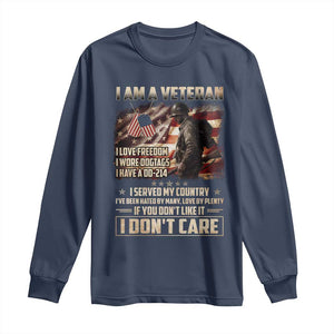 I Am A Veteran I Served My Country If You Don't Like It I Don't Care Long Sleeve Shirt TS11 Navy Print Your Wear