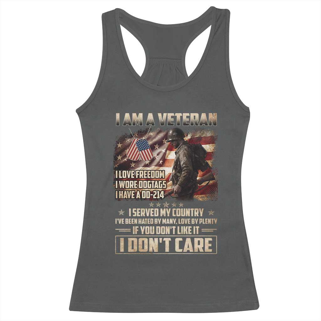 I Am A Veteran I Served My Country If You Don't Like It I Don't Care Racerback Tank Top TS11 Dark Heather Print Your Wear