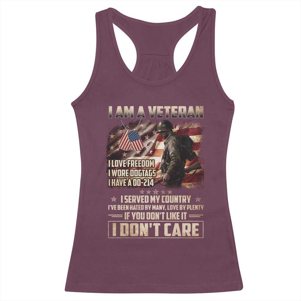 I Am A Veteran I Served My Country If You Don't Like It I Don't Care Racerback Tank Top TS11 Maroon Print Your Wear