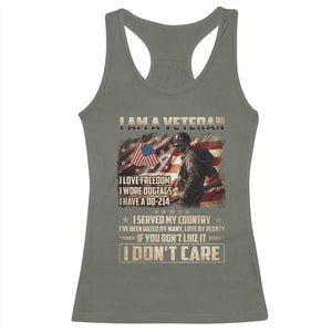 I Am A Veteran I Served My Country If You Don't Like It I Don't Care Racerback Tank Top TS11 Military Green Print Your Wear